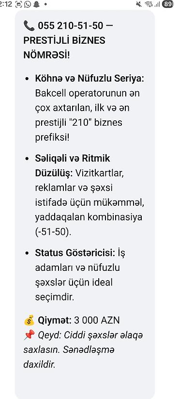 060 оператор: Prestijli biznes nömrəsi – 055 210-51-50 Məhsulun xüsusiyyətləri: - — 1