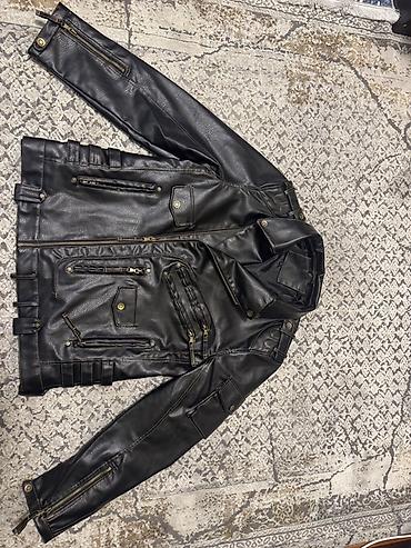 x9 pro max skuter: Motosiklet üslubunda qara dəri gödəkçə - Material: qara (taxıl — 1