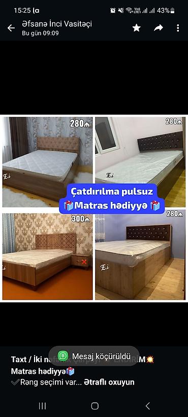 matras satilir: *Taxt / İki nəfərlik Çarpayı 💥 ENDİRİM💥* *Matras hədiyyə🎁* ✔️Rəng — 1