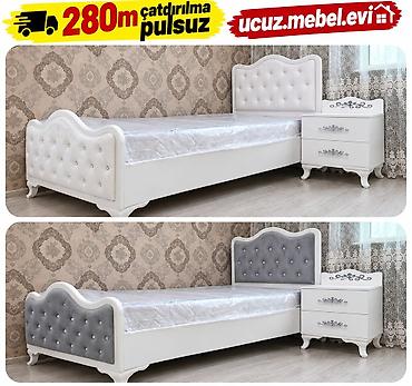 Ağ rəngli tək nəfərlik çarpayı və tumbalı dəst. Klassik xəttlərə malik
