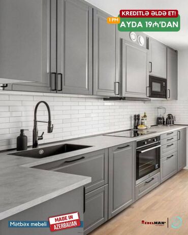 Sifarişlə mətbəx mebeli: Sifarişlə mətbəx dəsti, Özü çəkən petlələr, Sadə laminat, Kredit var, Rayonlara çatdırılma, Pulsuz çatdırılma — 10