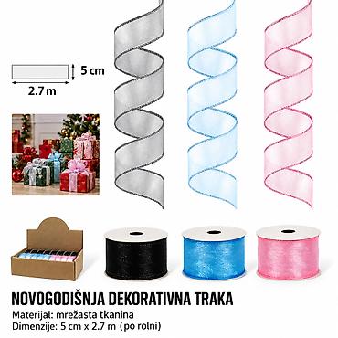 KMT Božićna ukrasna traka od fine mreže, crna/plava/roze 2901479 -