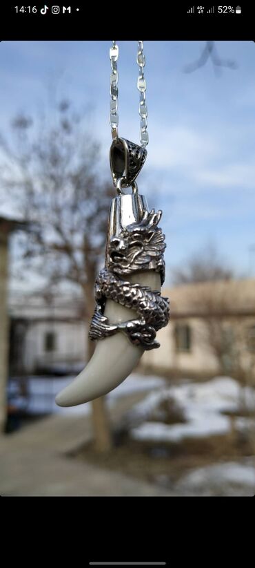 Кулоны, подвески: Дракон символ нового года кулон серебро 925 пробы волчий клык