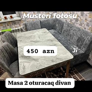Divan və masa dəstləri: Mətbəx dəsti: masa + 2 oturacaq + künc divanı - Masa: mərmər naxışlı — 1