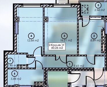 квартиру дордой: 2 комнаты, 60 м², Элитка, 5 этаж