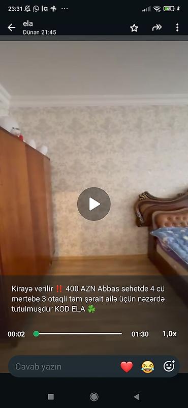 gence emlak ev: Kirayə mənzil – Azərtifaq, 5/4 mərtəbə, 3 otaqlı Qiymət: 400 AZN — 2