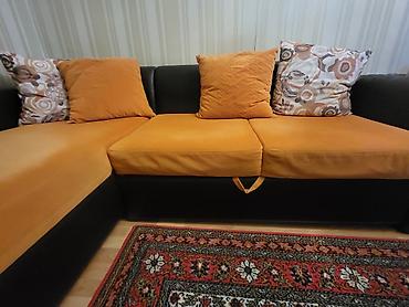 ipək parca: Narıncı rəngli L formalı künc divan - Ölçü: təxmini 230 x 150 sm — 1