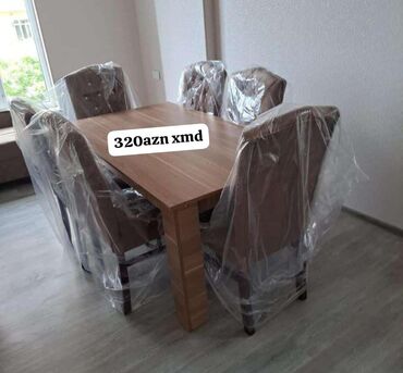 Masa və oturacaq dəstləri: Qonaq otağı üçün, Yeni, Açılmayan, Dördbucaq masa, 6 stul — 6