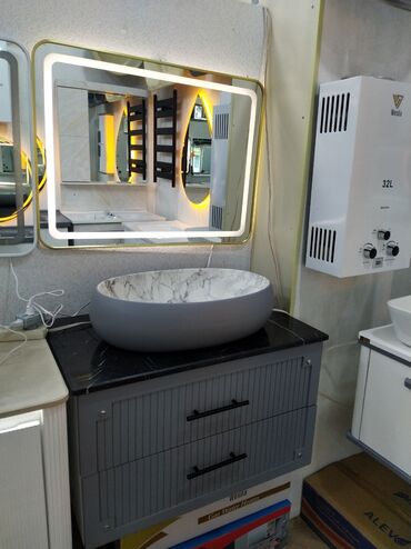 силиконовая форма: Müasir hamam dəsti - LED işıqlandırmalı böyük divar güzgüsü: Sensor