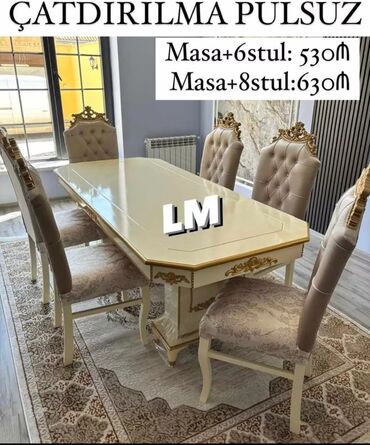 balkon üçün stol stul: Qonaq otağı üçün, Yeni, Açılmayan, Dördbucaq masa, 6 stul, Azərbaycan
