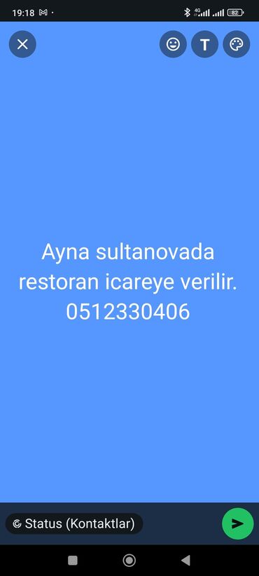 ayna sultanova kiraye: Ayna sultanovada restoran icareye verilir