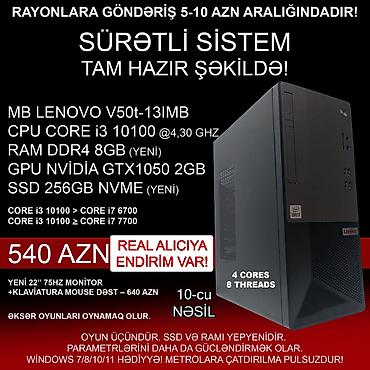 Masaüstü kompüterlər və iş stansiyaları: Oyun üçün Kompüter "Gaming DDR4 Lenovo Core i3 10100 8GB Ram GTX1050 — 5