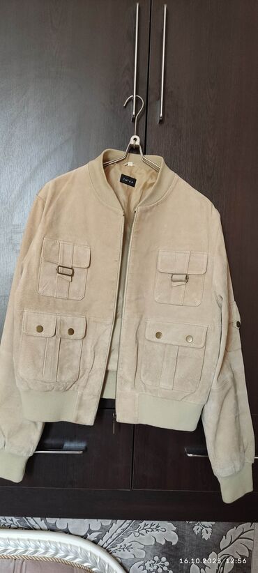 купить золотой браслет в баку: Bej rəngli “twice” brendli dəri bomber gödəkçə - Material: hakiki dəri