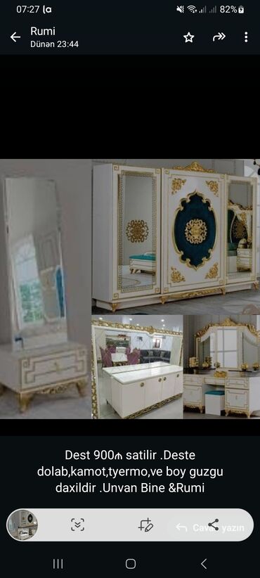 Çaydanlar: Dest 900₼ satilir .Deste dolab,kamot,tyermo,ve boy guzgu daxildir