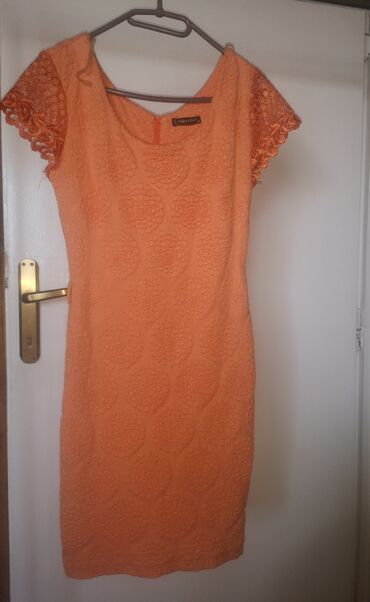 svecane haljine od satena i cipke: M (EU 38), bоја - Narandžasta, Drugi stil, Kratkih rukava
