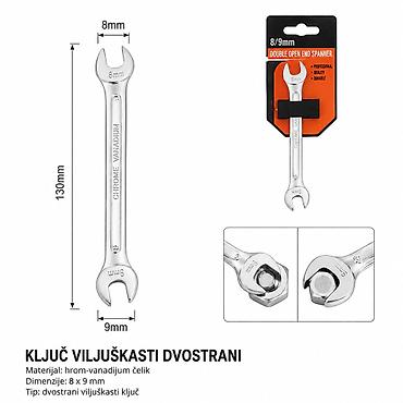 KMT otvoreni ključ 8×9 mm – dvostrani viljuškasti ključ Opis: -