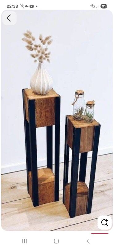 Bitkilər üçün dibçəklər: Taxta bitki stendləri və saksı dayaqları - Material: təbii ağac. Açıq — 24