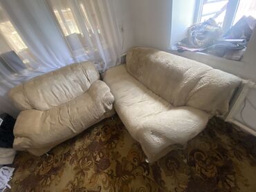 стул диван: Гарнитур для зала, Кресло, Диван, цвет - Бежевый, Б/у