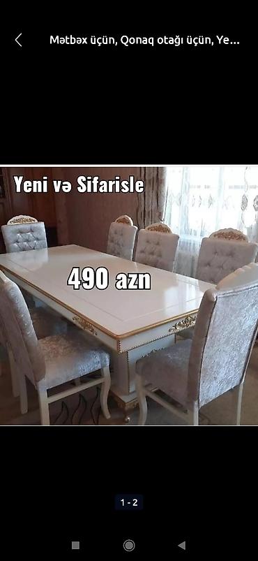 salon masa: Qonaq otağı üçün, Yeni, Açılmayan, Dördbucaq masa, 6 stul — 5