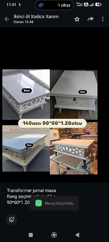 Sifarişlə ev mebeli: Transformer jurnal masa Rəng seçimi mövcuddur 90*60*1.20 ölçü — 10