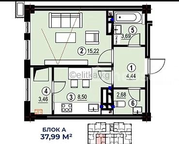 1: 1 комната, 38 м², Кок-Жар ж/м Элитка, 4 этаж — 6