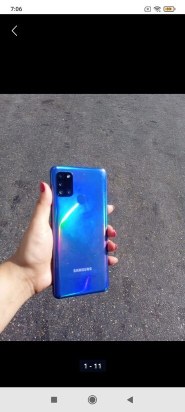 samsung telefon qablari: Samsung Galaxy A21S, 32 ГБ, цвет - Синий, Отпечаток пальца, Две SIM карты