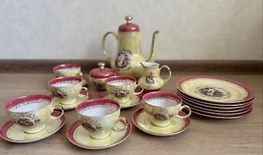 Çay dəsti, rəng - Sarı, Farfor, 6 nəfərlik