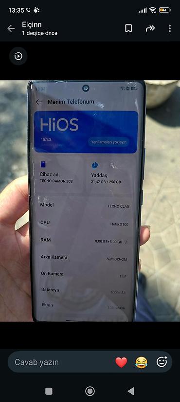 tecno pova 2: Tecno Camon 30S, 256 GB, rəng - Mavi, Sensor — 5