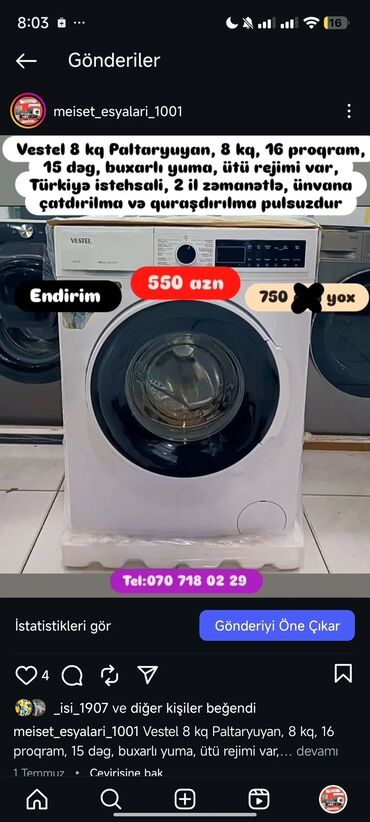 Paltaryuyan maşınlar: Paltaryuyan Anbardan satiş.Qimətlər aşagida qeyd olunub.Ünvana — 62