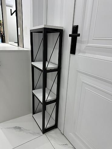 dekor ref: Metall çərçivəli dar rəf sistemi - Dizayn: Qara metal karkas, ağ rəf — 1