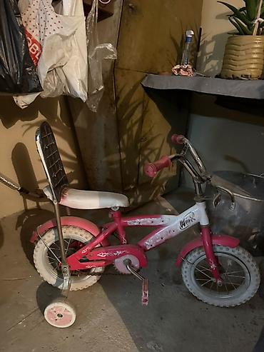 velo mtb: Uşaq velosipedi – kiçik ölçülü, köməkçi təkərlərlə - Rəng: çəhrayı-ağ — 1