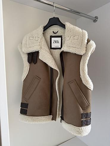 zara kurk: ZARA qadın shearling üslublu qolsuz jilet - Rəng: qəhvəyi (xarici — 1