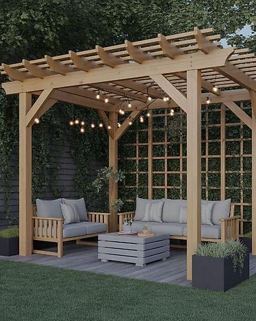 Digər bağ, çöl mebeli: Bağ üçün taxta pergola – dekorativ işıqlandırmalı, teraslı Məhsul — 4