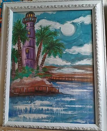 Əl işi mükkəməl tablo👍 Dəniz mənzərəsi🏝🌴: bənövşəyi mayak, palma lalafo.az -da Əl işi mükkəməl tablo👍 Dəniz mənzərəsi🏝🌴: bənövşəyi mayak, palma
