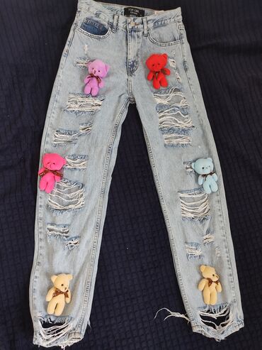 джинсы высокая посадка: Джинсы TOP GIRL DENIM, размер W:28. - Светло-голубой деним, эффект