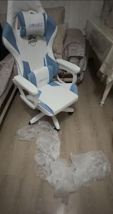 2 ci el mebeller: ZAYOUGE oyun/ofis kreslosu - Rəng: ağ–açıq mavi - Material: yumşaq — 4