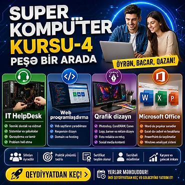 Kompüter kursu: Corel Draw, Adobe Photoshop, Kompüter təmiri, Fərdi, Onlayn, Qrup