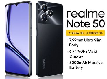 Realme: Realme Note 50, Б/у, 64 ГБ, цвет - Черный, 2 SIM