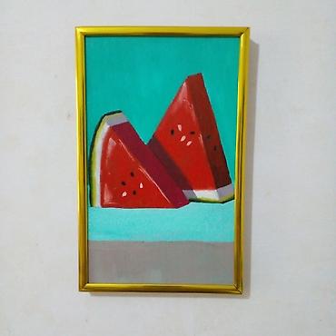 qoyun şəkili: Rəsm lövhələri – orijinal əl işləri, qızılı çərçivə ilə 17x34 sm — 3