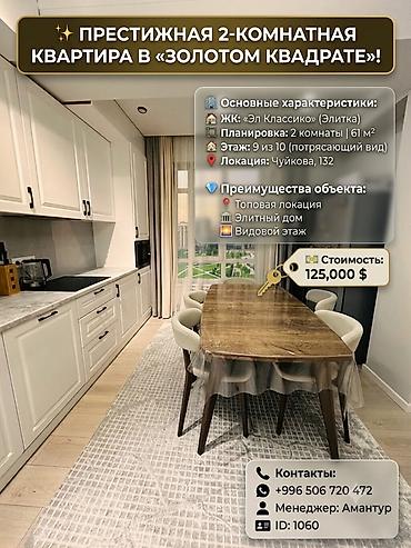 элитка в центре: 3 комнаты, 61 м², Золотой квадрат Элитка, 9 этаж, Свежий ремонт — 1