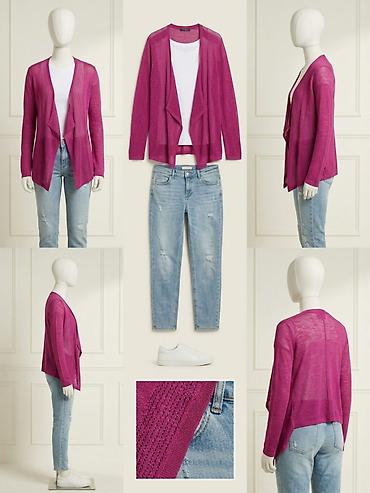 sabo 40: Новый лёгкий ажурный льняной кардиган Esprit (Германия), цвет фуксии — 2