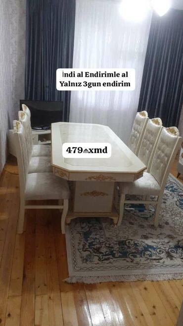 divan qabağı stol: Qonaq otağı üçün, Yeni, Açılmayan, Dördbucaq masa, 6 stul, Azərbaycan