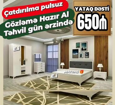 yeni yataq mebel destleri: *Yataq Dəsti ✨Endirim 650AZN💥* ✔️Rəng seçimi var ✔️Dolab ölçü