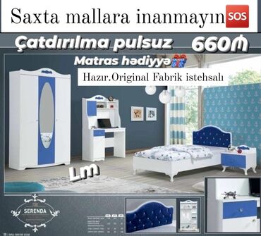 usaq otagi ucun skaflar: Oğlan üçün, Təknəfərlik çarpayı, Yazı masası, Dolab, Tumba, Yeni