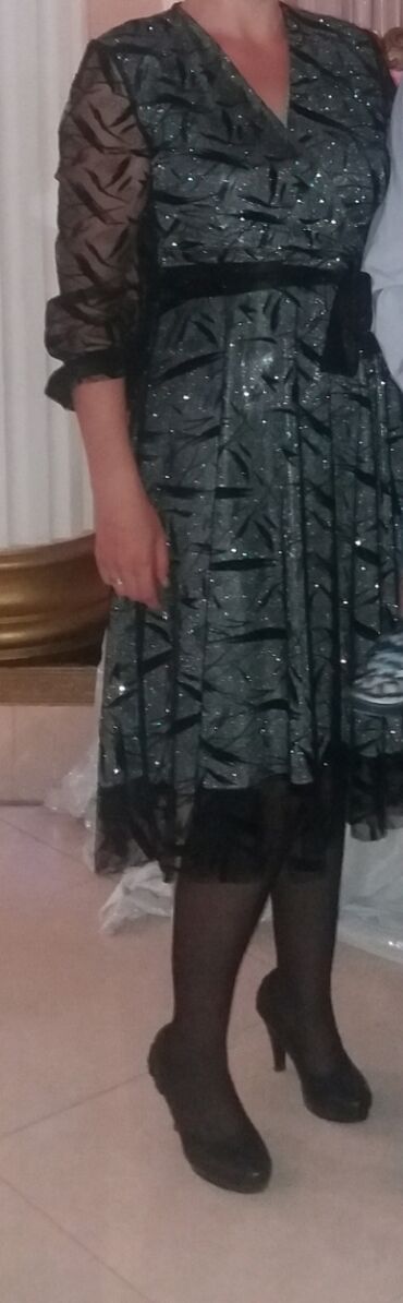 вечернее платье серо: Вечернее платье, Средняя модель, С рукавами, 3XL (EU 46)