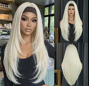 parık: Məhsul: Qadınlar üçün uzun, düz, sarı platina rəngli headband-parik - — 1