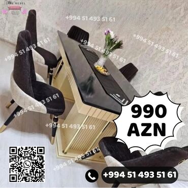 Masa və oturacaq dəstləri: Qonaq otağı üçün, Yeni, Açılmayan, Dördbucaq masa, 6 stul — 24