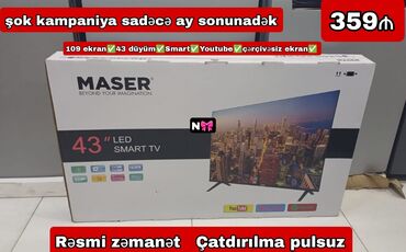 109 ekran tv: Satılır:*Birbaşa anbardan smart TV○○○ 359₼* Qeyd:*109 ekran* Android