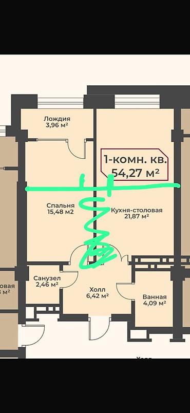 переделанная: 1 комната, 55 м², Восток-5 мкр Элитка, 16 этаж, ПСО (под самоотделку) — 4