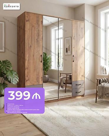 4 qapılı paltar dolabı - Ölçü: 47 sm (dərinlik) x 200 sm (eni) x 180
